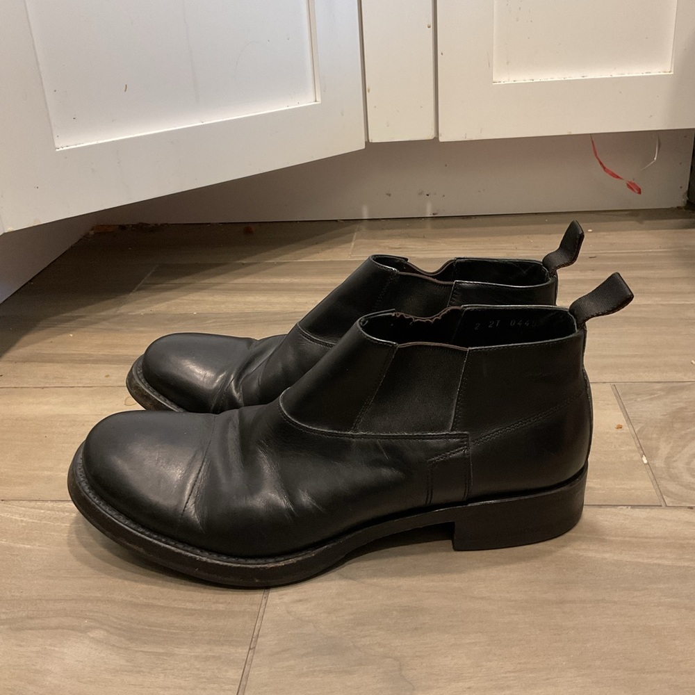Prada Vintage Men’s Cap Toe Black Leather Ankle Boots Booties Shoes sz 8 - Picture 4 of 7